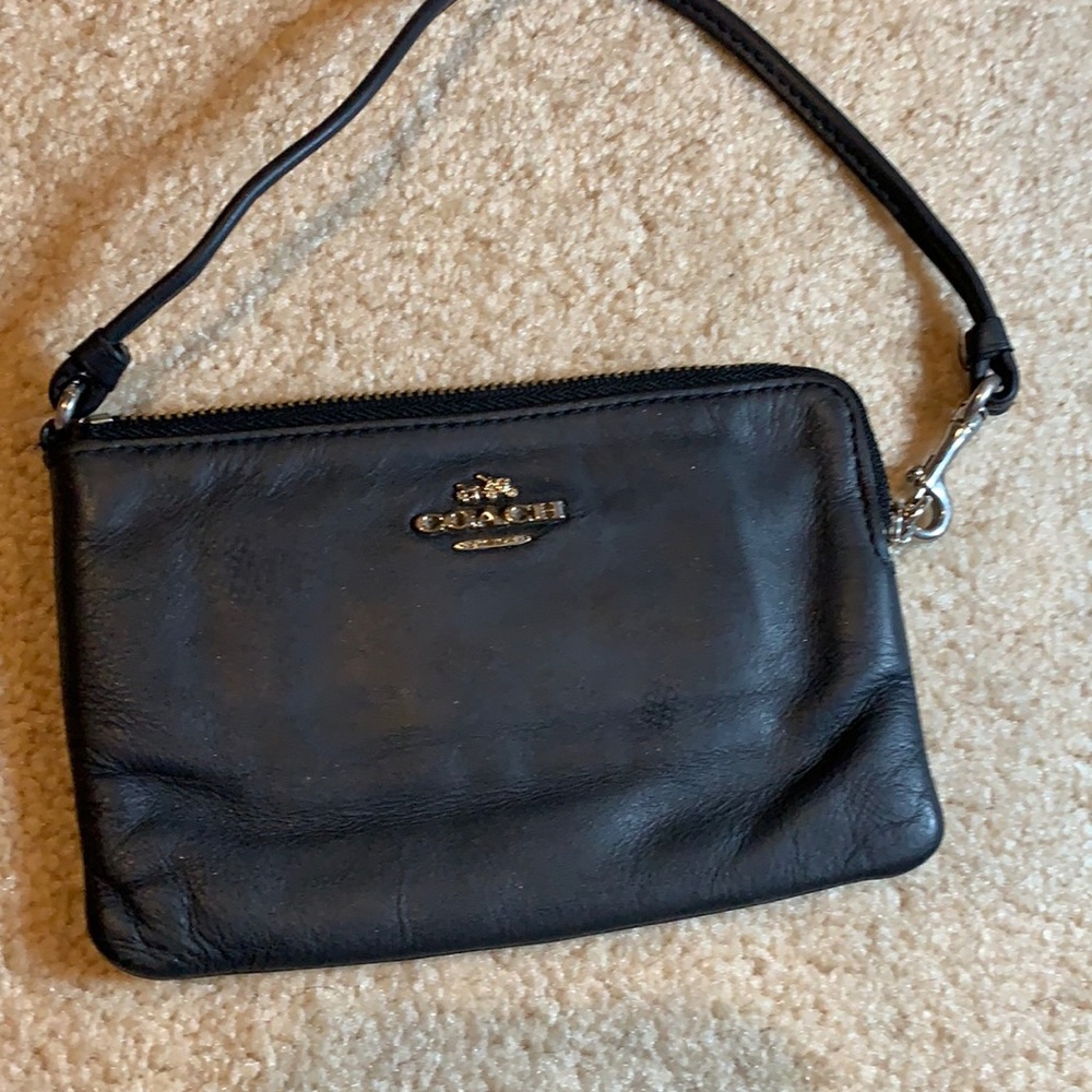 Black leather Coach wristlet
